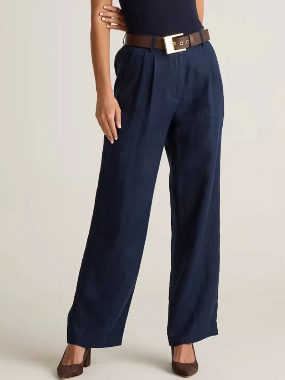 Quince Deep Navy European Linen Pleated Trouser Pants Size 12 Pockets Office